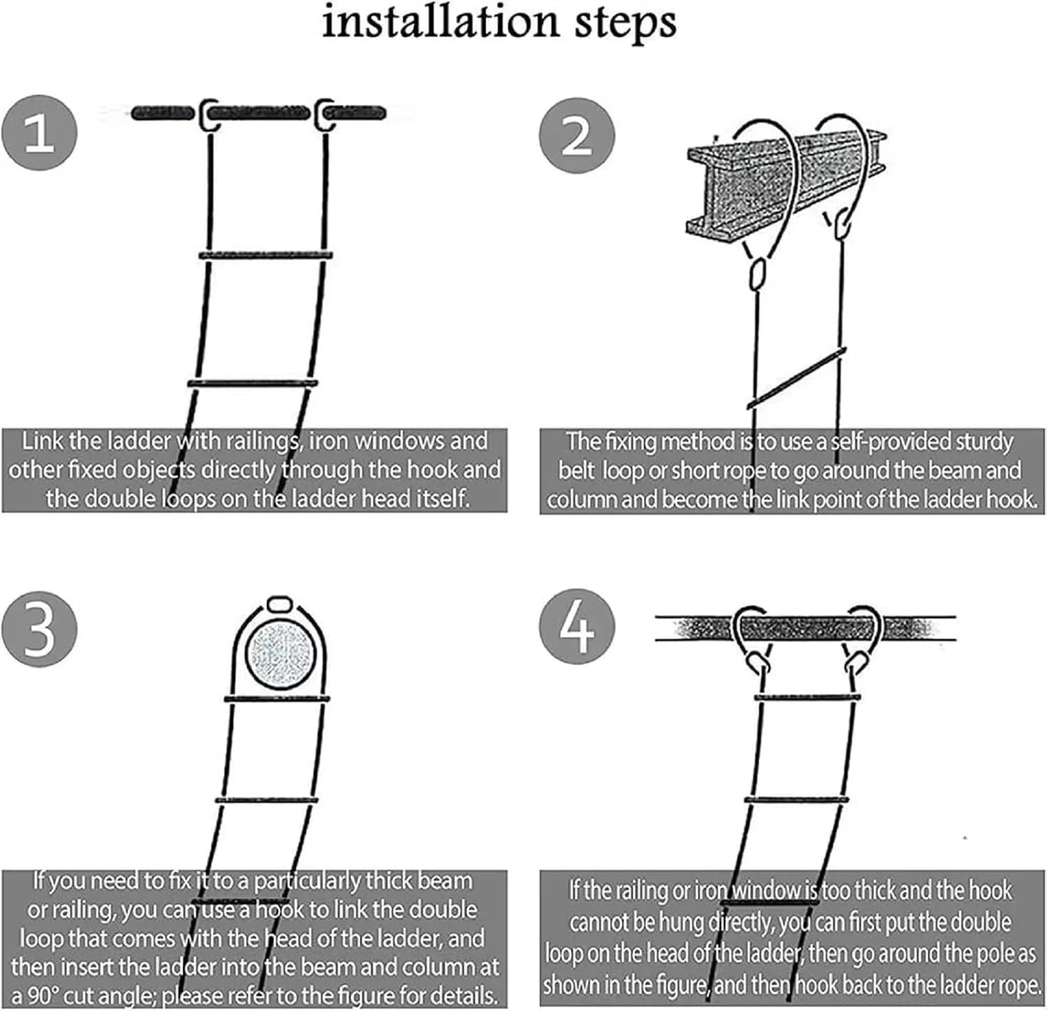 نردبان فرار از آتش (2-8 طبقه) نردبان طنابی ایمنی اضطراری، نصب سریع و آسان، ظرفیت وزن تا 450 کیلوگرم، نردبان نایلونی برای صعود خانگی و فرار از آتش