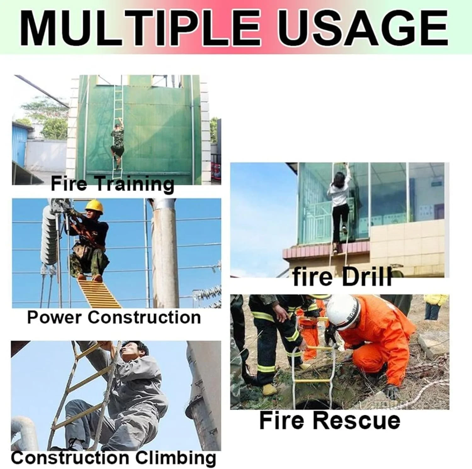 نردبان فرار از آتش، نردبان های فرار اضطراری 2 تا 18 طبقه با کارابین، نردبان طنابی ایمنی نرم برای فرار از پنجره و بالکن / 30 متر / 98 فوت نردبان فرار از آتش، نردبان های فرار اضطراری 2 تا 18 طبقه با کارابین، نردبان طنابی ایمنی نرم برای فرار از پنجره و بالکن / 30 متر / 98 فوت