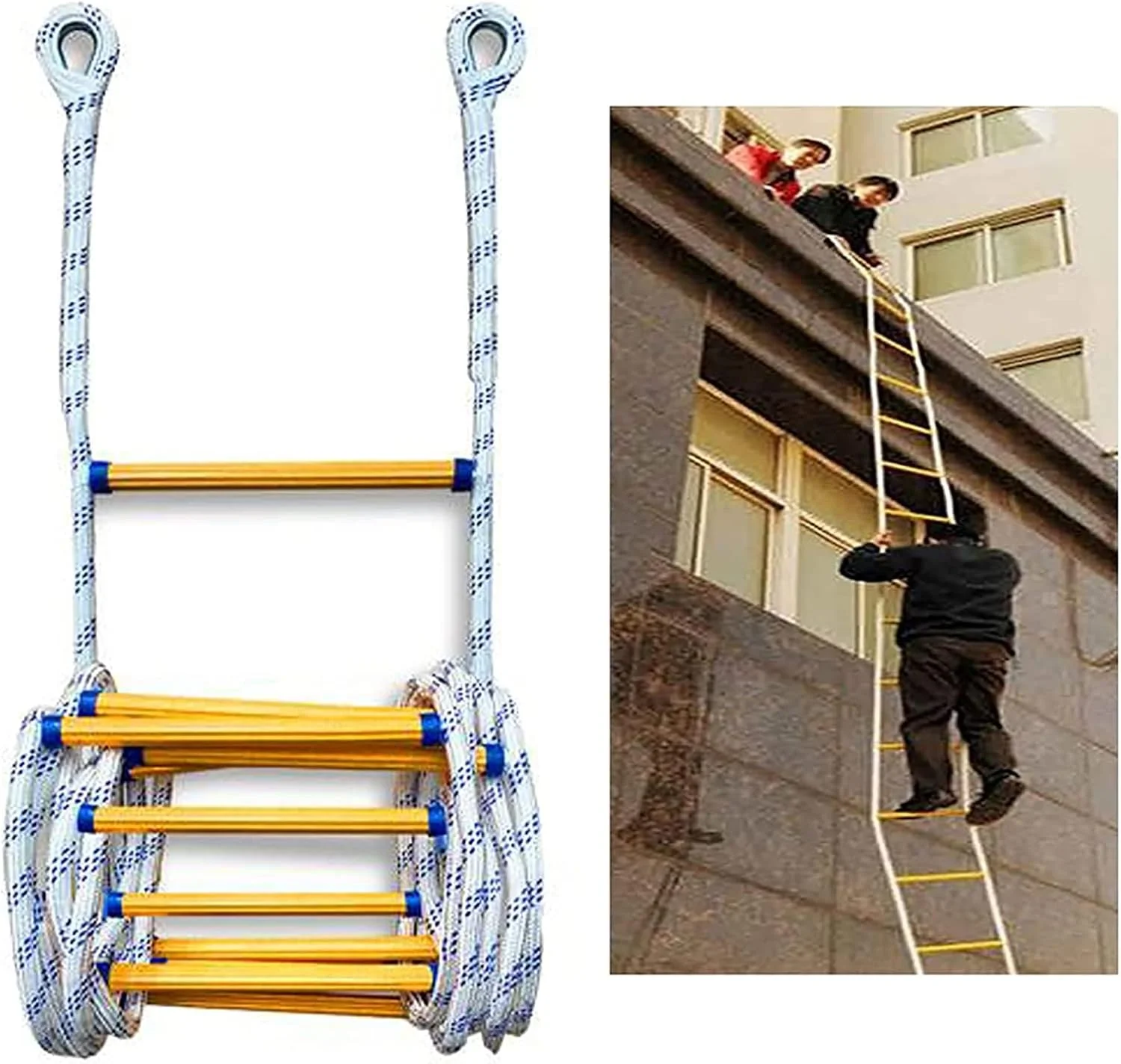 نردبان طنابی فرار، نردبان فرار آتش نشانی بالکن ایمنی، نردبان نرم طنابی ایمنی ضد لغزش با قابلیت استقرار سریع، نردبان آتش نشانی مقاوم در برابر شعله برای کودکان و بزرگسالان، فرار از پنجره و بالکن (سایز: 3 متر)