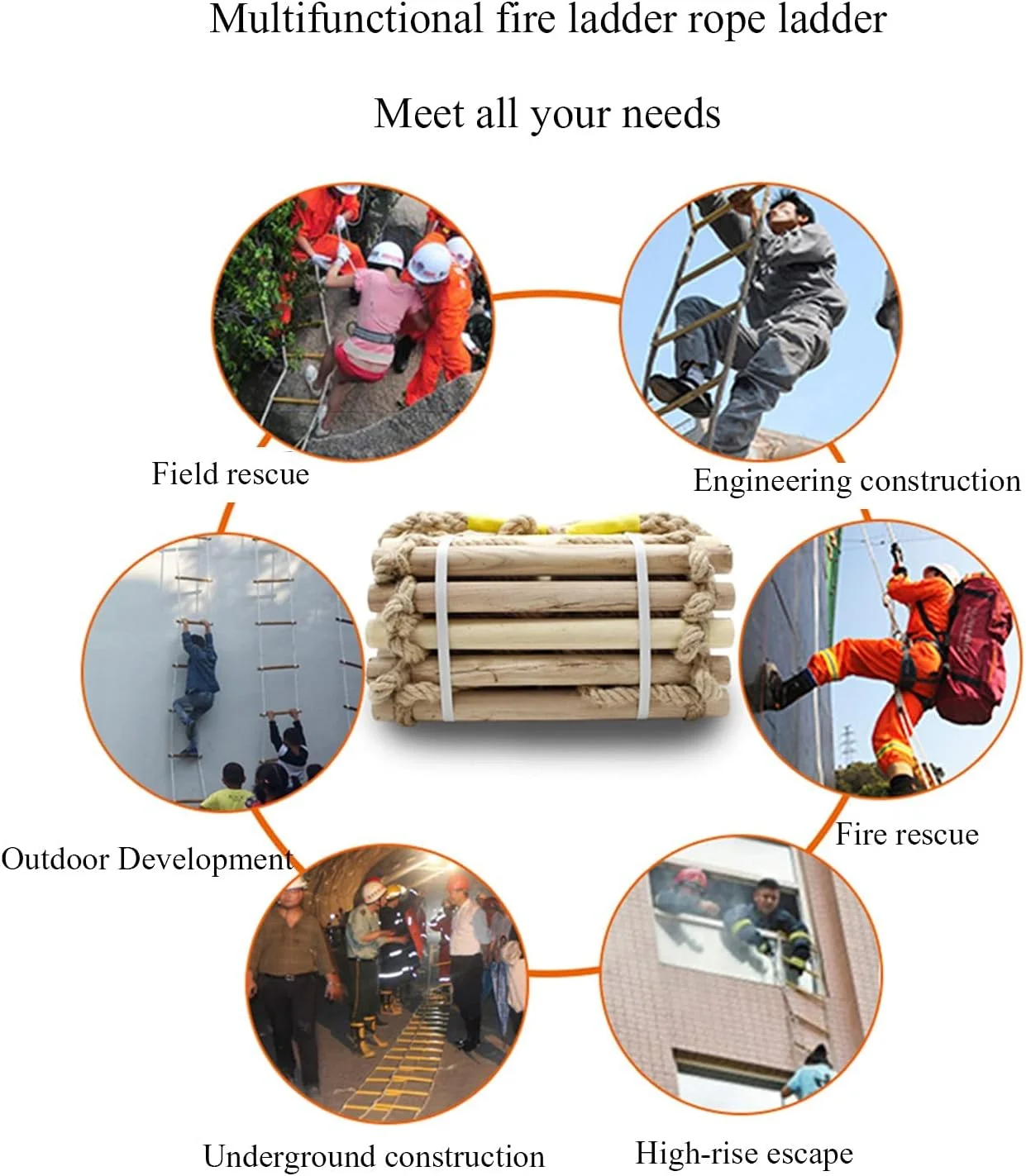 نردبان طنابی فرار از آتش XRTLYH، نردبان تخلیه اضطراری ایمنی آتش نشانی با قلاب و سگک، نردبان صعود نایلونی