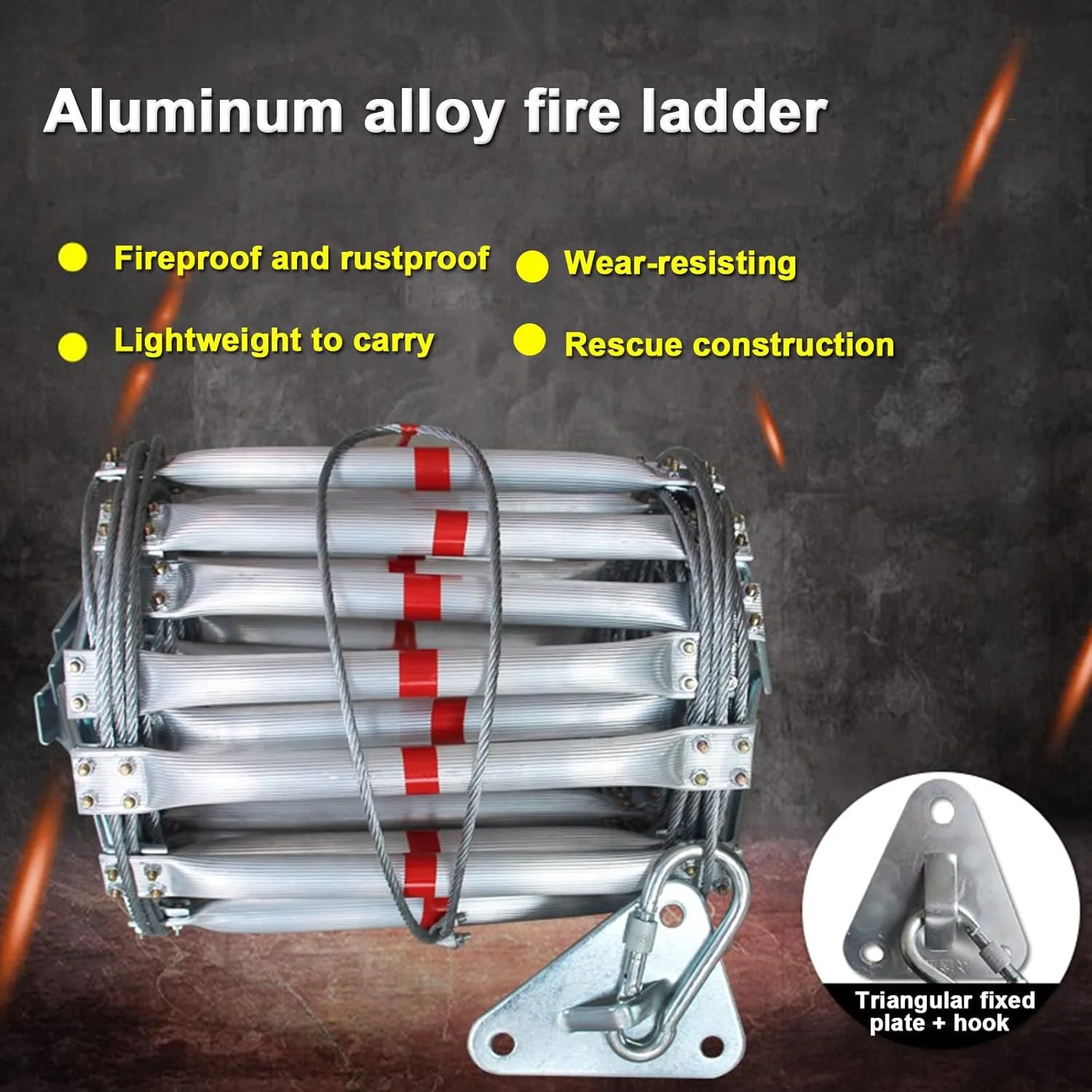 نردبان فرار از آتش، نردبان طنابی نجات اضطراری، نردبان های طنابی سنگین و چند منظوره با قلاب، برای نردبان پنجره فرار از آتش برای خانه های 2 تا 6 طبقه، 25 متر