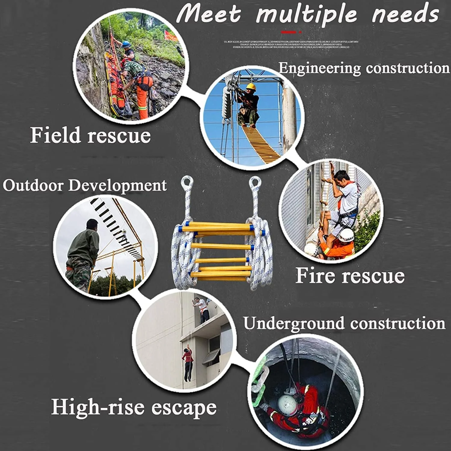 نردبان فرار از آتش WJFZDLUCK، نردبان ایمنی اضطراری فرار از آتش، نردبان طنابی فرار از آتش، طناب نجات ضد لغزش برای نردبان های فرار اضطراری از آتش / 5 متر / 16 فوت