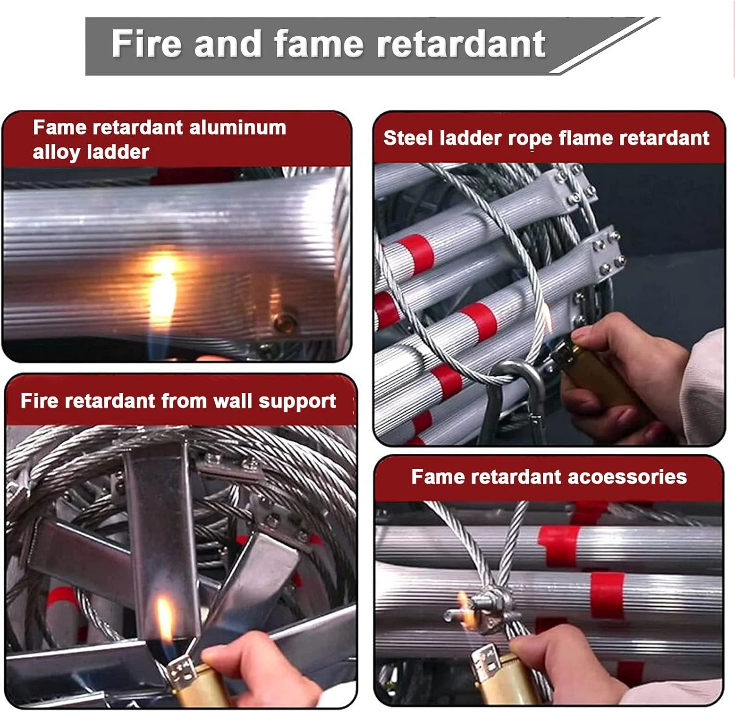 نردبان فرار از آتش، نردبان طنابی نجات اضطراری، نردبان های طنابی سنگین و چند منظوره با قلاب، برای نردبان پنجره فرار از آتش برای خانه های 2 تا 6 طبقه، 25 متر