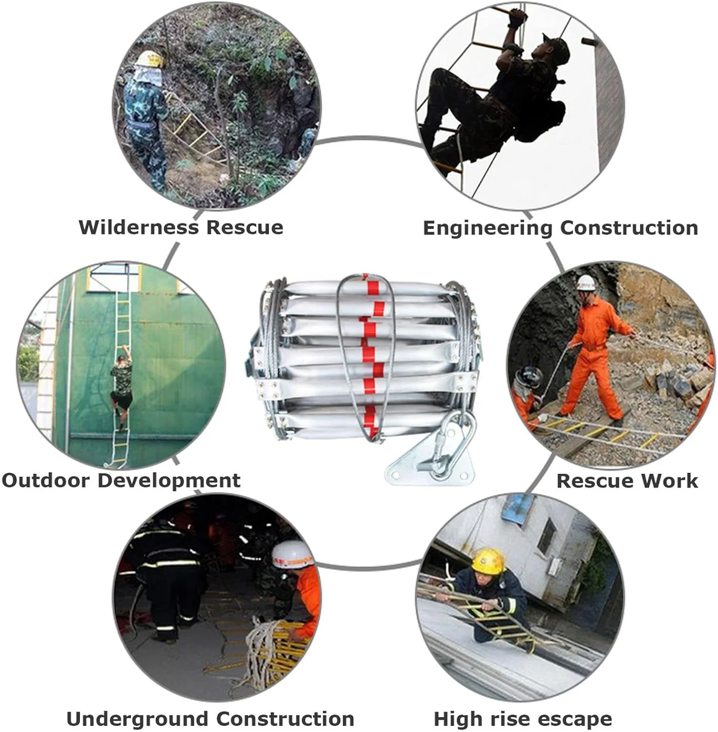 نردبان فرار از آتش، نردبان طنابی نجات اضطراری، نردبان های طنابی سنگین و چند منظوره با قلاب، برای نردبان پنجره فرار از آتش برای خانه های 2 تا 6 طبقه، 25 متر