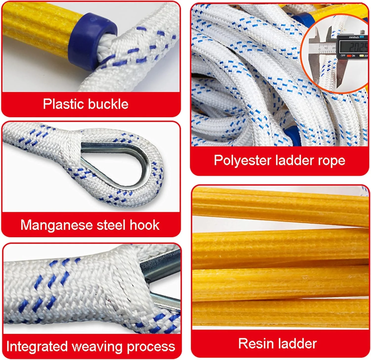 نردبان طنابی فرار از آتش DHXYZM، نردبان فرار از آتش با قلاب کارابین برای فرار اضطراری از آتش، استفاده آسان