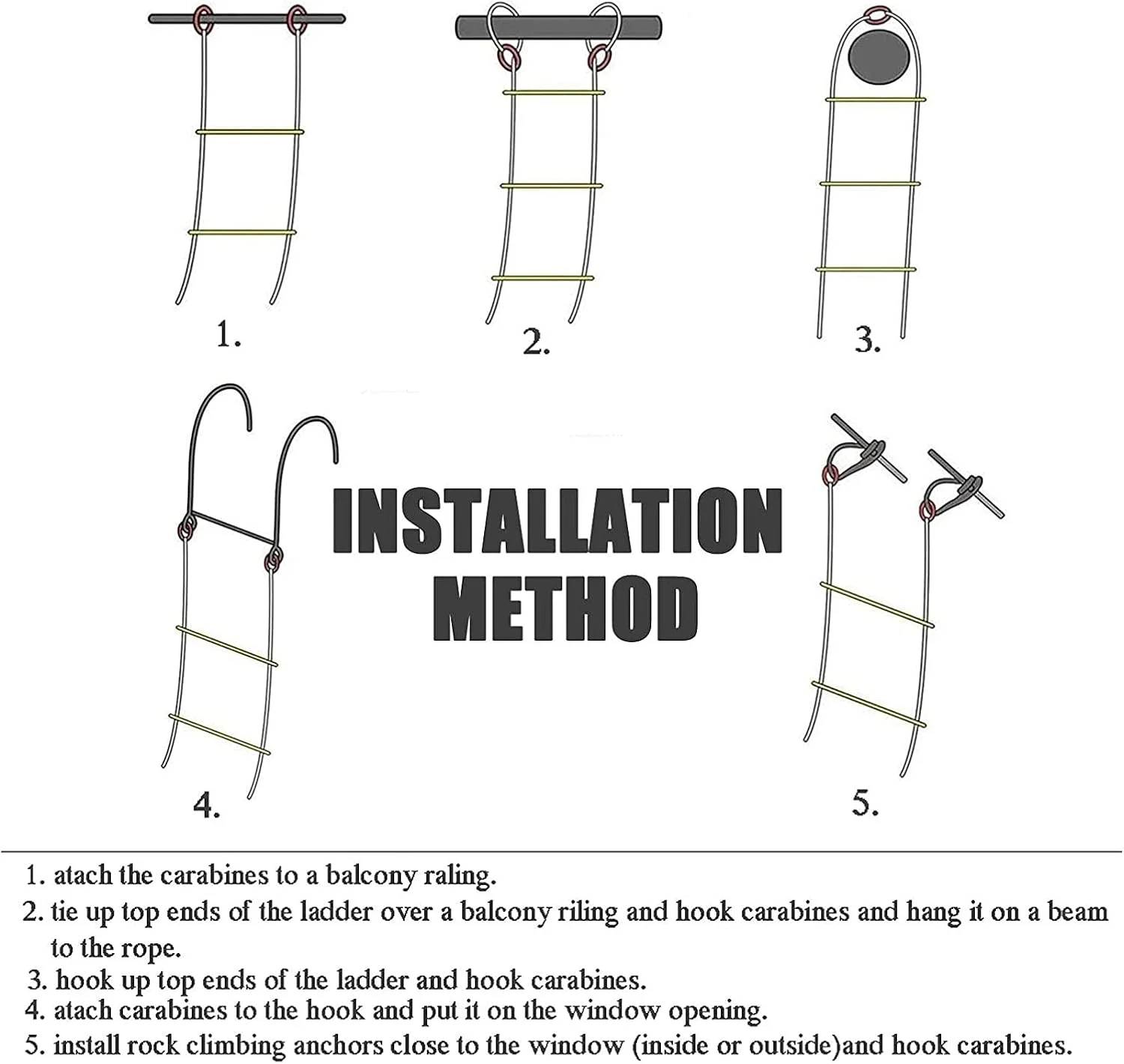 نردبان فرار اضطراری 2 طبقه نردبان طنابی ایمنی آتش نشانی با 2 قلاب، ظرفیت وزن نرم و جمع و جور تا 420 کیلوگرم، استفاده آسان برای بزرگسالان و کودکان (سایز: 10 متر) دو برابر راحتی