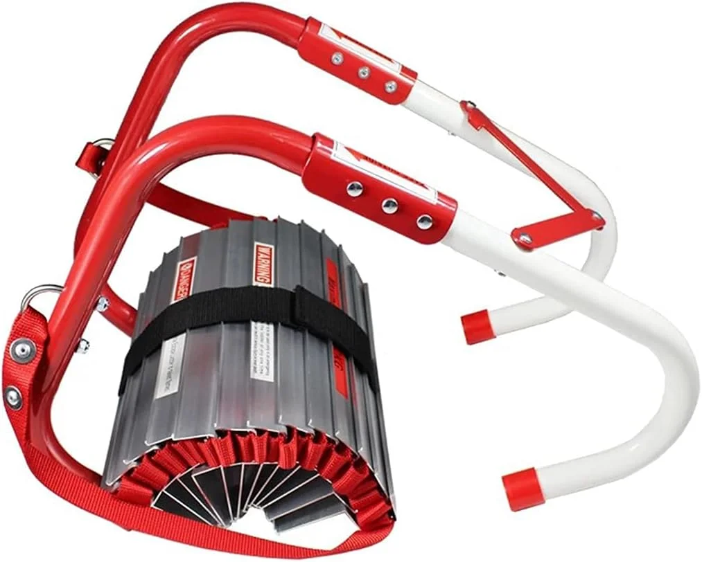 نردبان فرار از آتش برای خانه‌های 2-3 طبقه - قابل حمل، تاشو و دارای پله‌های ضد لغزش - پله‌های فوق‌العاده پهن - ابزار ایمنی اضطراری آتش‌نشانی