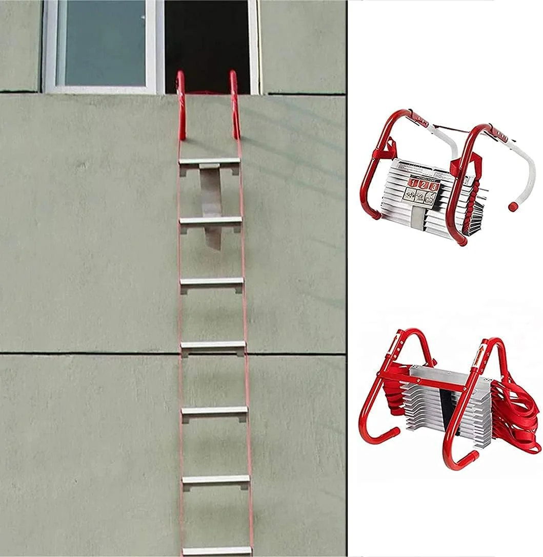 نردبان فرار از آتش برای خانه‌های 2-3 طبقه - قابل حمل، تاشو و دارای پله‌های ضد لغزش - پله‌های فوق‌العاده پهن - ابزار ایمنی اضطراری آتش‌نشانی