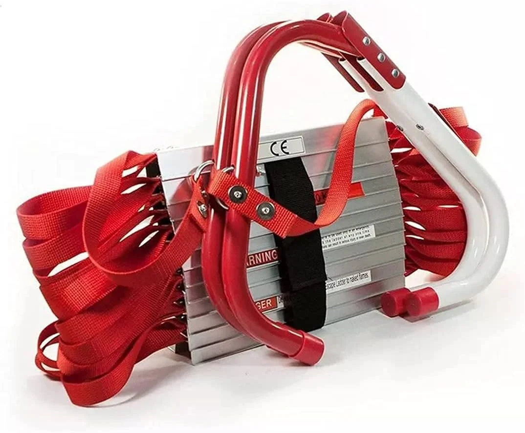 نردبان فرار از آتش برای خانه‌های 2-3 طبقه - قابل حمل، تاشو و دارای پله‌های ضد لغزش - پله‌های فوق‌العاده پهن - ابزار ایمنی اضطراری آتش‌نشانی