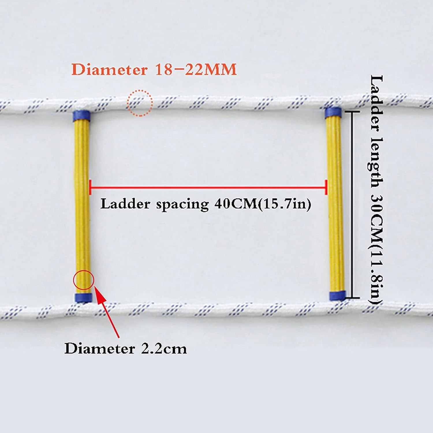 نردبان فرار از آتش PURRL - نردبان طنابی مقاوم در برابر شعله برای ایمنی در مواقع اضطراری با قلاب کارابین، نردبان نجات آتش نشانی 2-6 طبقه برای کودکان و بزرگسالان / 3 متر / 9.8 فوت