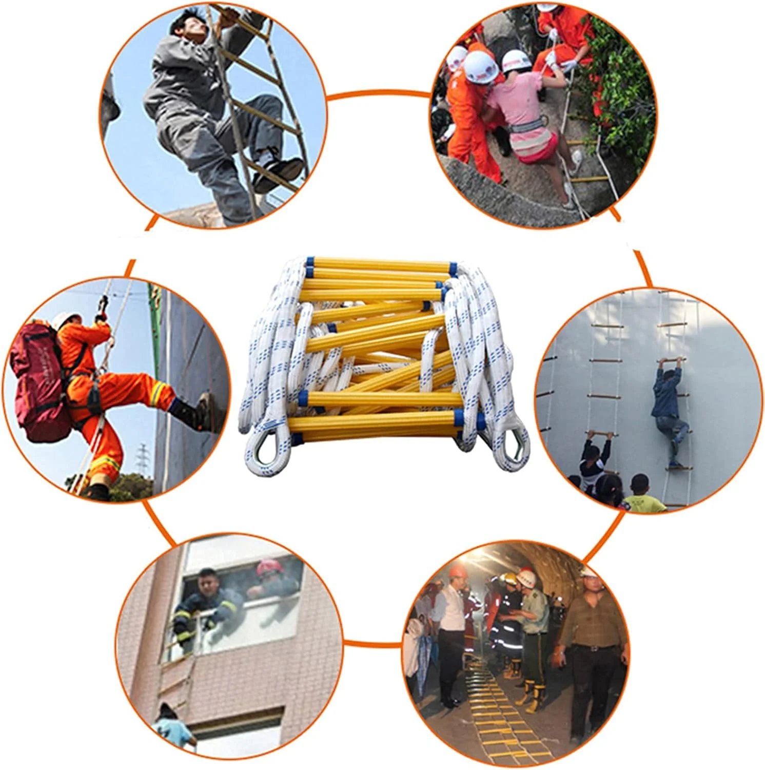 نردبان فرار از آتش PURRL - نردبان طنابی مقاوم در برابر شعله برای ایمنی در مواقع اضطراری با قلاب کارابین، نردبان نجات آتش نشانی 2-6 طبقه برای کودکان و بزرگسالان / 3 متر / 9.8 فوت