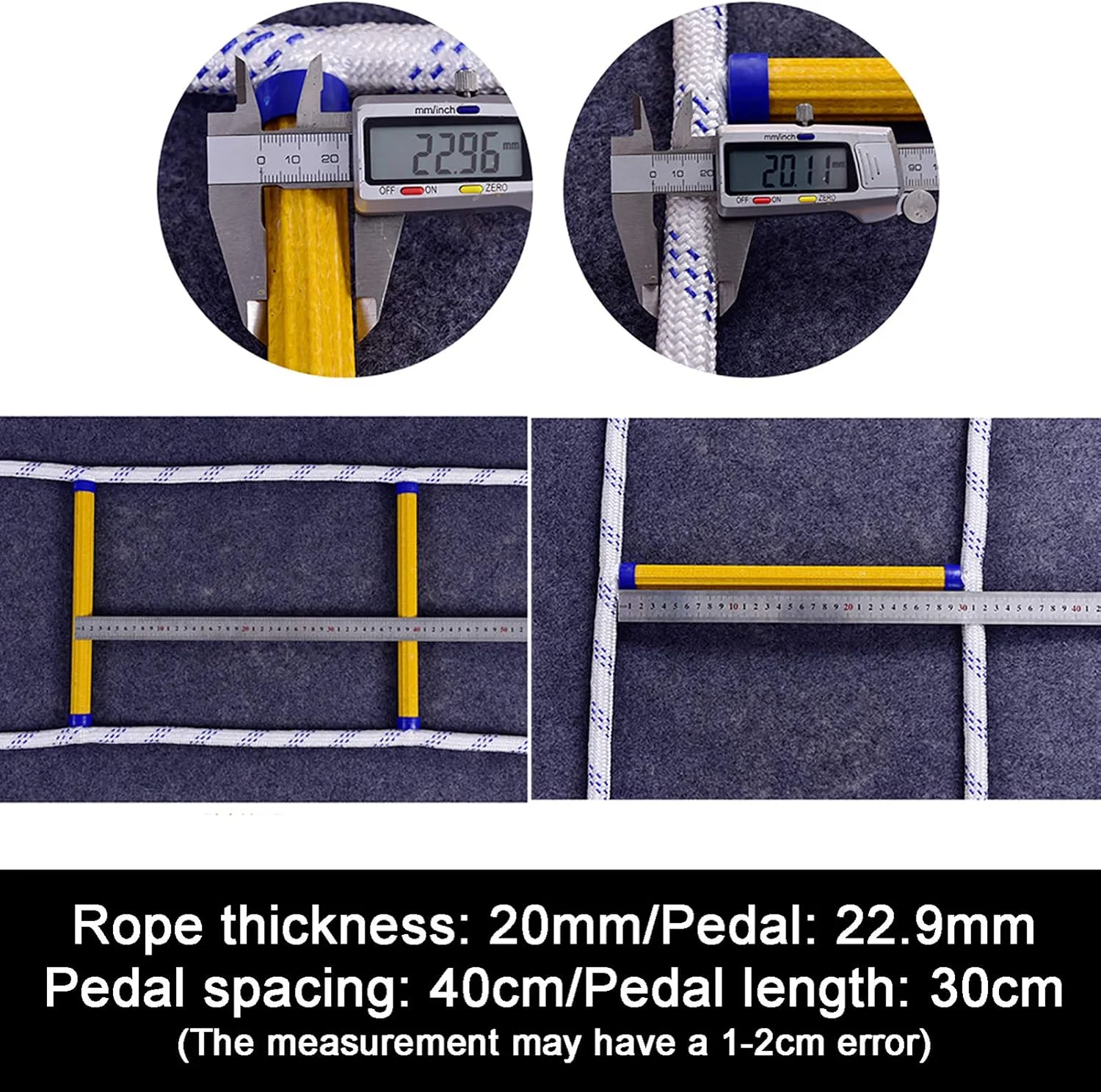 نردبان طنابی DHXYZM، نردبان نجات آتش نشانی 3 تا 50 متری، نردبان ایمنی سنگین فرار اضطراری با کارابین، برای پنجره ها و بالکن ها برای استفاده سریع در آتش سوزی