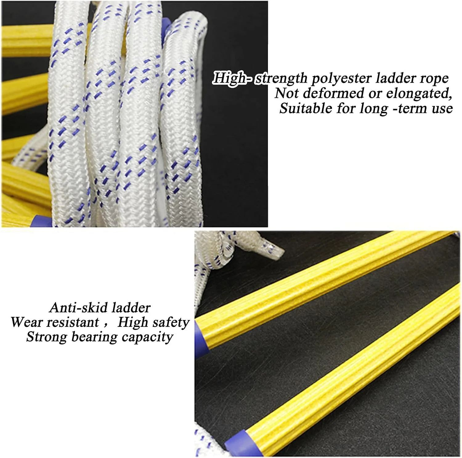 نردبان فرار از آتش PURRL - نردبان طنابی مقاوم در برابر شعله برای ایمنی در مواقع اضطراری با قلاب کارابین، نردبان نجات آتش نشانی 2-6 طبقه برای کودکان و بزرگسالان / 3 متر / 9.8 فوت