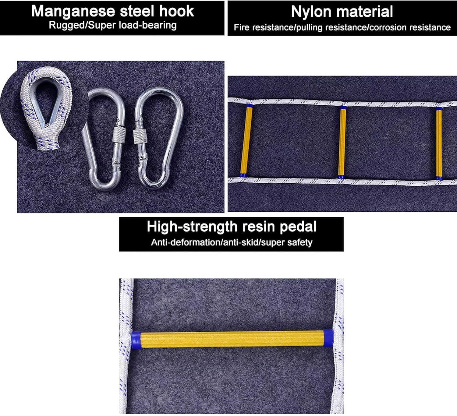نردبان طنابی DHXYZM، نردبان نجات آتش نشانی 3 تا 50 متری، نردبان ایمنی سنگین فرار اضطراری با کارابین، برای پنجره ها و بالکن ها برای استفاده سریع در آتش سوزی