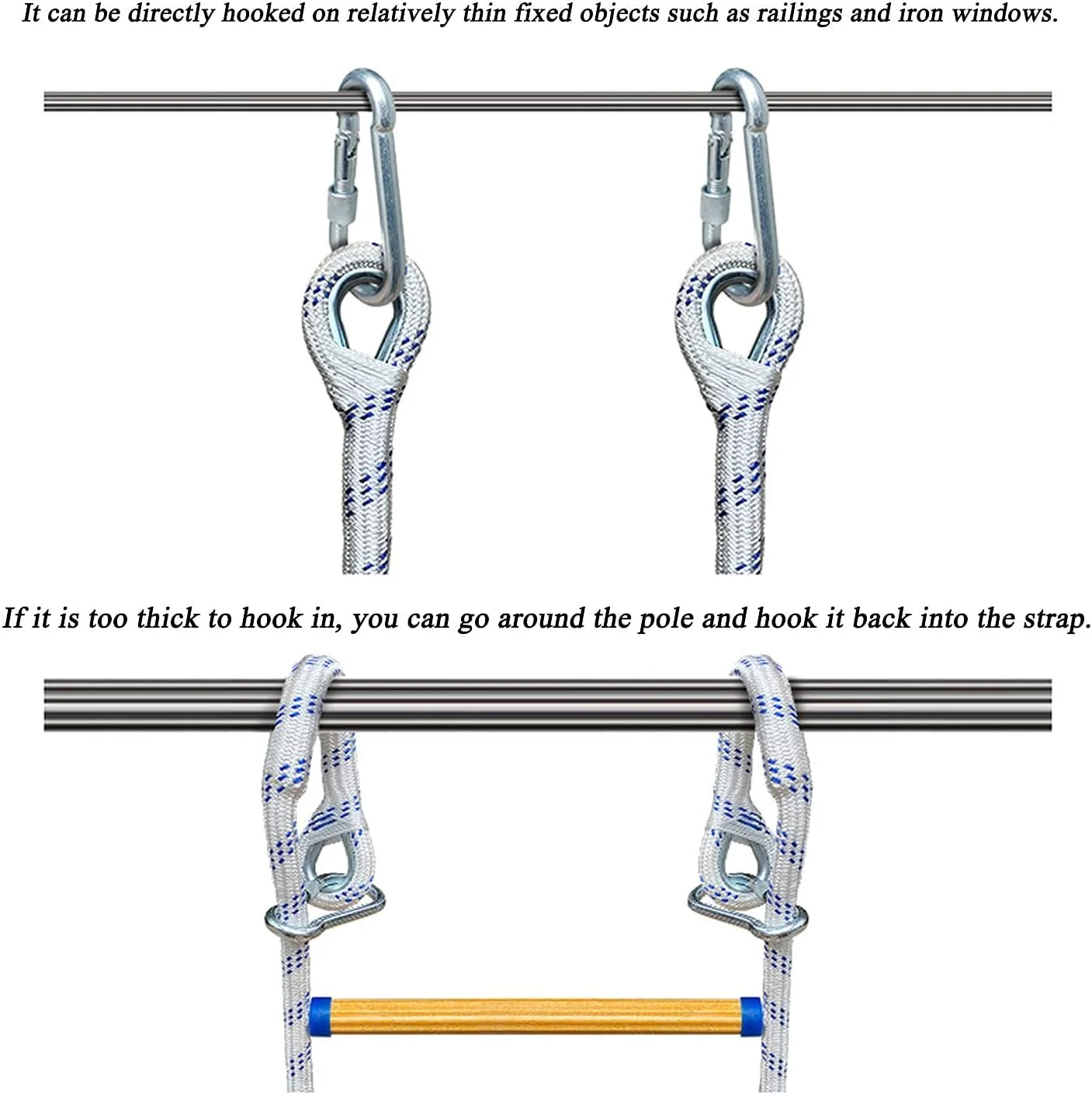 نردبان فرار از آتش PURRL - نردبان طنابی مقاوم در برابر شعله برای ایمنی در مواقع اضطراری با قلاب کارابین، نردبان نجات آتش نشانی 2-6 طبقه برای کودکان و بزرگسالان / 3 متر / 9.8 فوت
