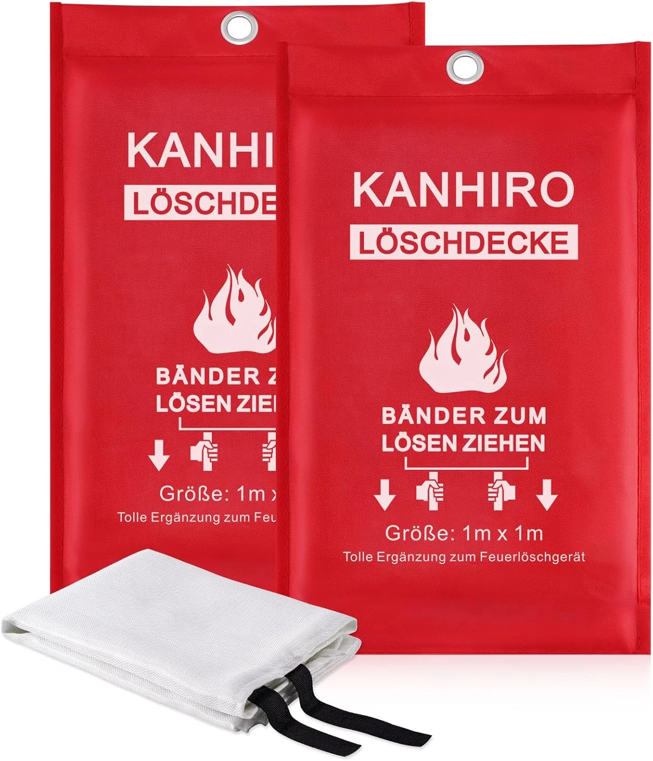 پتو اطفاء حریق آشپزخانه Kanhiro - 99.8 x 99.8 سانتی متر پتو نسوز فایبرگلاس طراحی ایمنی تصادفی برای آشپزخانه، شومینه، باربیکیو، ماشین، کمپینگ. (2 عدد)
