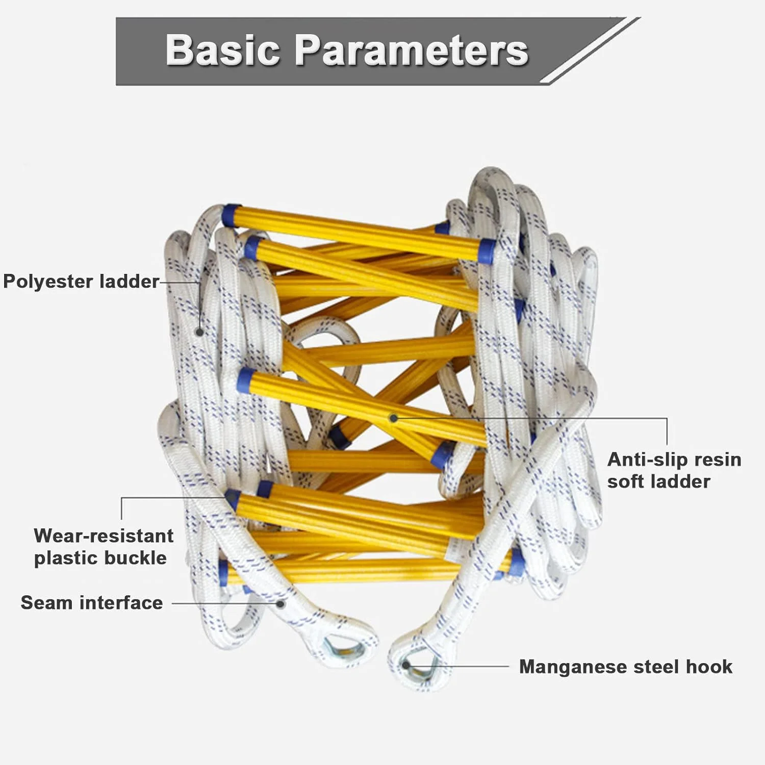 نردبان آتش نشانی اضطراری SDFhNest برای خانه های 3 تا 8 طبقه، نردبان طنابی مقاوم در برابر آتش با کارابین، نردبان فرار سریع برای استقرار و استفاده آسان، 20 متر (5 متر)