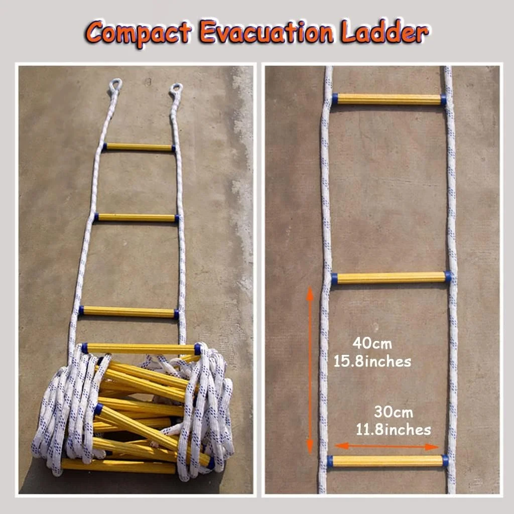 نردبان فرار از آتش، نردبان تخلیه 3 طبقه، نردبان نجات رزین اپوکسی مقاوم در برابر سایش، نردبان اضطراری آتش نشانی ایمنی منزل، نردبان تخلیه قابل حمل و قابل استفاده مجدد، با قلاب (رنگ: A، اندازه: 5M/16.4FT)