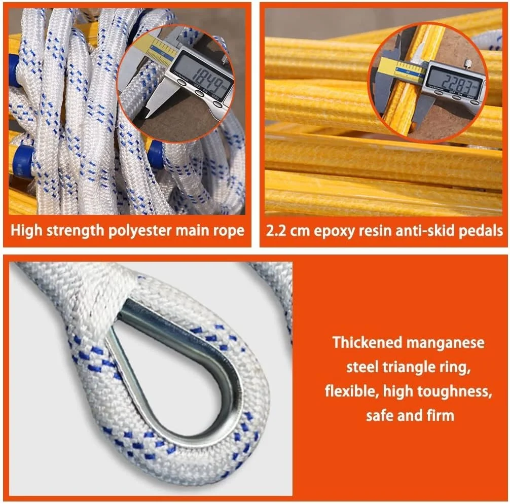 نردبان فرار از آتش، نردبان تخلیه 3 طبقه، نردبان نجات رزین اپوکسی مقاوم در برابر سایش، نردبان اضطراری آتش نشانی ایمنی منزل، نردبان تخلیه قابل حمل و قابل استفاده مجدد، با قلاب (رنگ: A، اندازه: 5M/16.4FT)