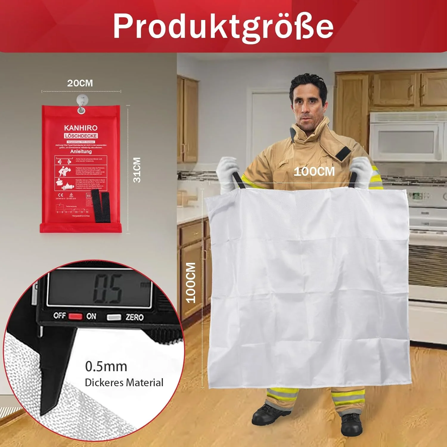 پتو اطفاء حریق آشپزخانه Kanhiro - 99.8 x 99.8 سانتی متر پتو نسوز فایبرگلاس طراحی ایمنی تصادفی برای آشپزخانه، شومینه، باربیکیو، ماشین، کمپینگ. (2 عدد)