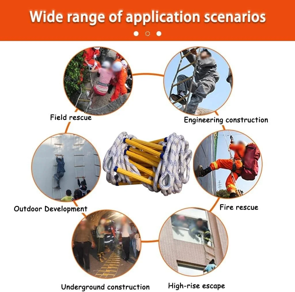 نردبان فرار از آتش، نردبان تخلیه 3 طبقه، نردبان نجات رزین اپوکسی مقاوم در برابر سایش، نردبان اضطراری آتش نشانی ایمنی منزل، نردبان تخلیه قابل حمل و قابل استفاده مجدد، با قلاب (رنگ: A، اندازه: 5M/16.4FT)