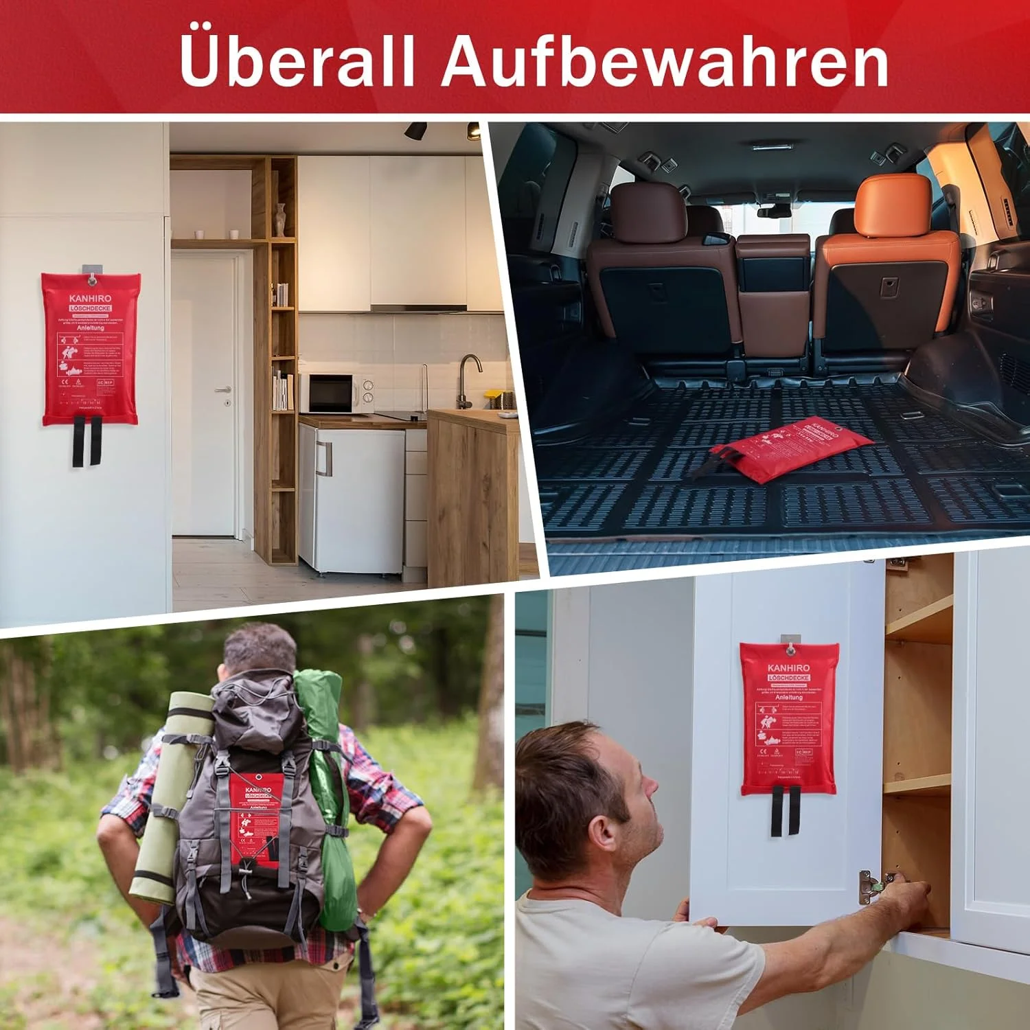 پتو اطفاء حریق آشپزخانه Kanhiro - 99.8 x 99.8 سانتی متر پتو نسوز فایبرگلاس طراحی ایمنی تصادفی برای آشپزخانه، شومینه، باربیکیو، ماشین، کمپینگ. (2 عدد)