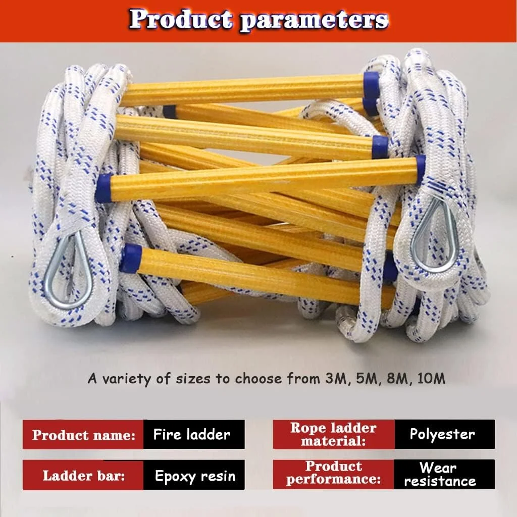 نردبان فرار از آتش، نردبان تخلیه 3 طبقه، نردبان نجات رزین اپوکسی مقاوم در برابر سایش، نردبان اضطراری آتش نشانی ایمنی منزل، نردبان تخلیه قابل حمل و قابل استفاده مجدد، با قلاب (رنگ: A، اندازه: 5M/16.4FT)