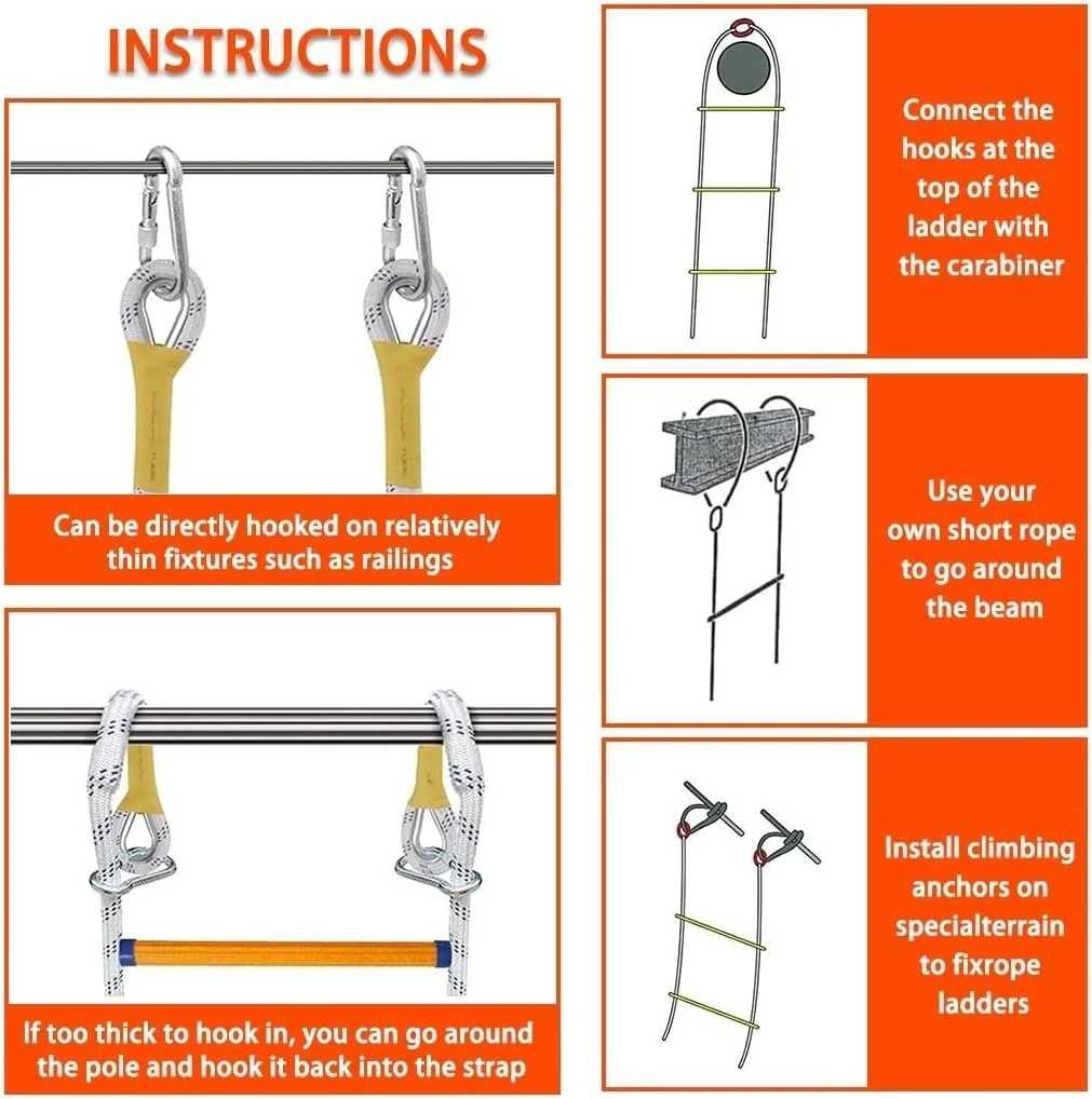 نردبان فرار از آتش، نردبان تخلیه 3 طبقه، نردبان نجات رزین اپوکسی مقاوم در برابر سایش، نردبان اضطراری آتش نشانی ایمنی منزل، نردبان تخلیه قابل حمل و قابل استفاده مجدد، با قلاب (رنگ: A، اندازه: 5M/16.4FT)