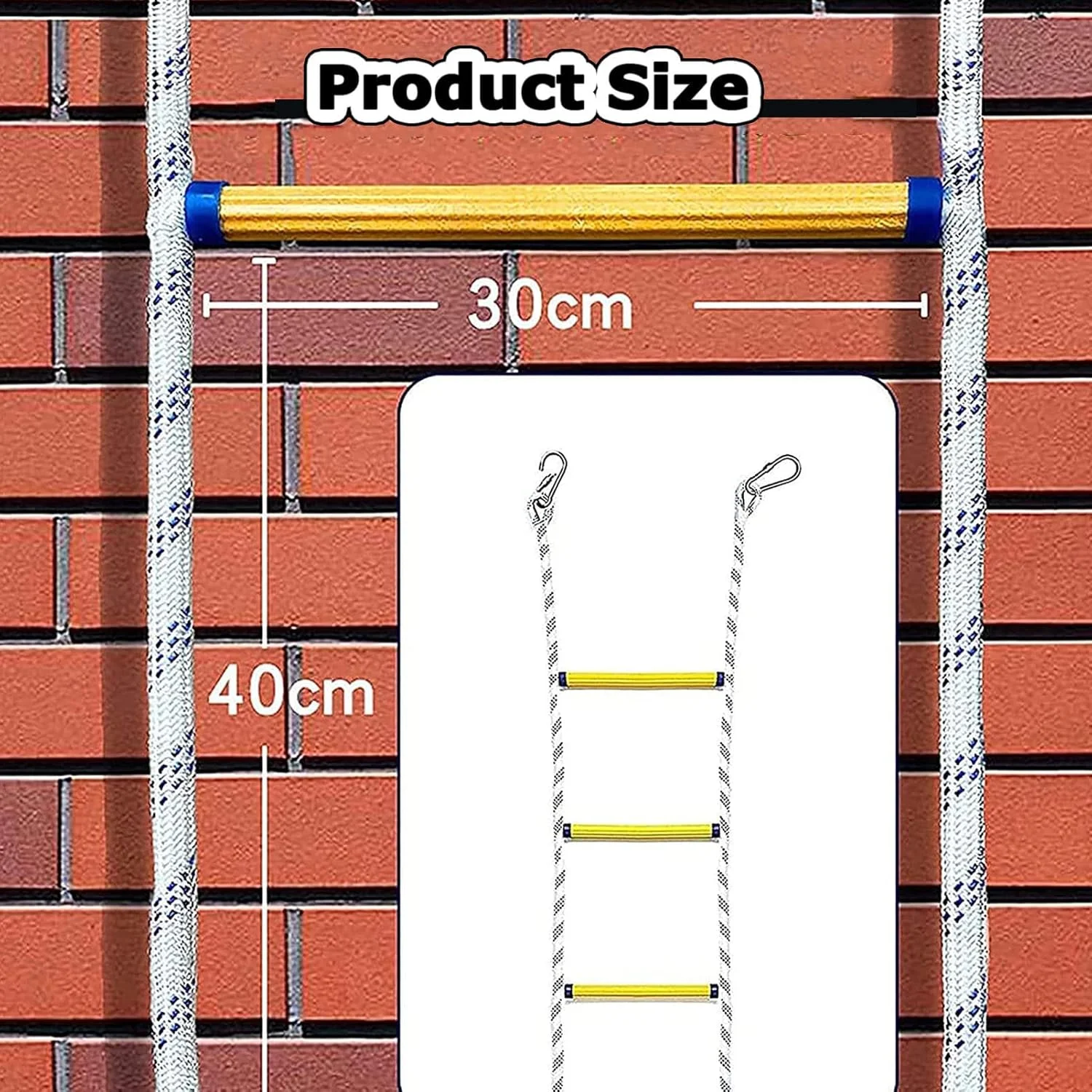 Fire Escape Rope Ladder, Flame Resistant Emergency Fire Safety Evacuation Ladder with Hook Carabins for Kids and Adults, 2-8 Story Fire Rescue Ladder/82Ft/25M (32ft/10m)