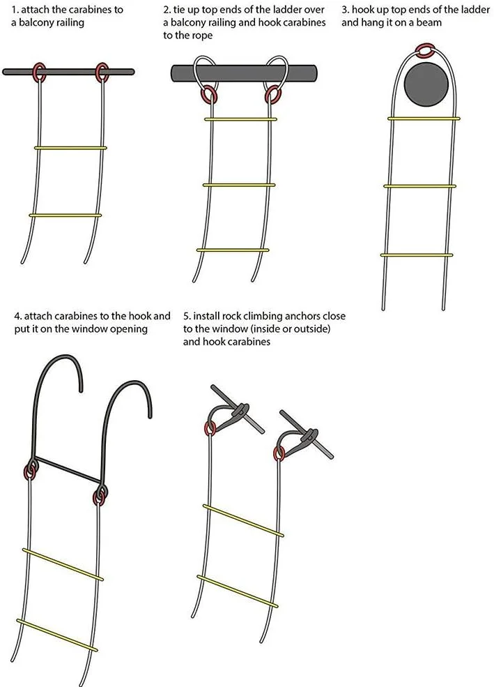 نردبان طنابی، نردبان آتش نشانی، ابزار فرار اضطراری، نردبان تخلیه ایمنی آتش نشانی مقاوم در برابر شعله با قلاب، نردبان آتش نشانی 2-3 طبقه (5 متر)