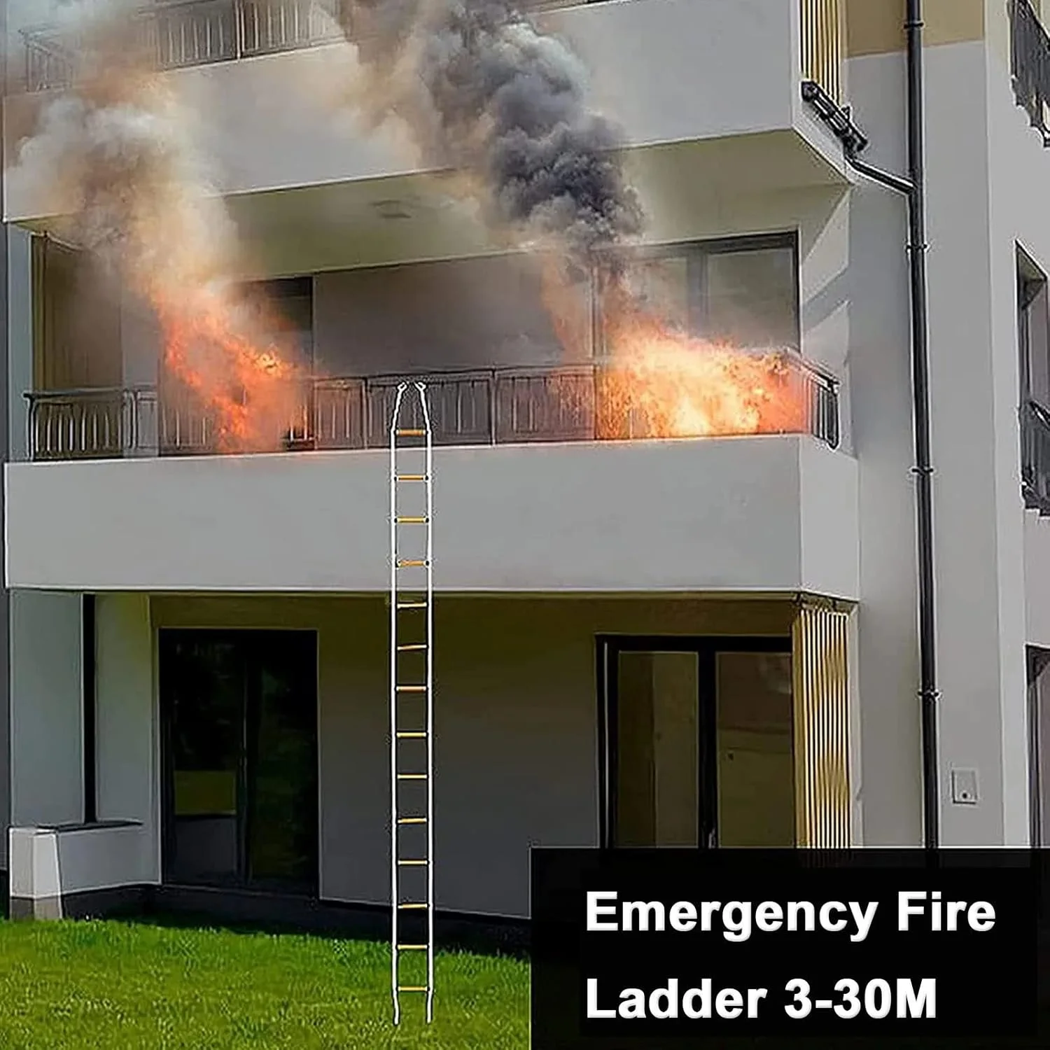 نردبان آتش نشانی اضطراری برای خانه های 3 تا 8 طبقه، نردبان طنابی مقاوم در برابر آتش با کارابین، نردبان فرار سریع و آسان برای استفاده، 30 متر