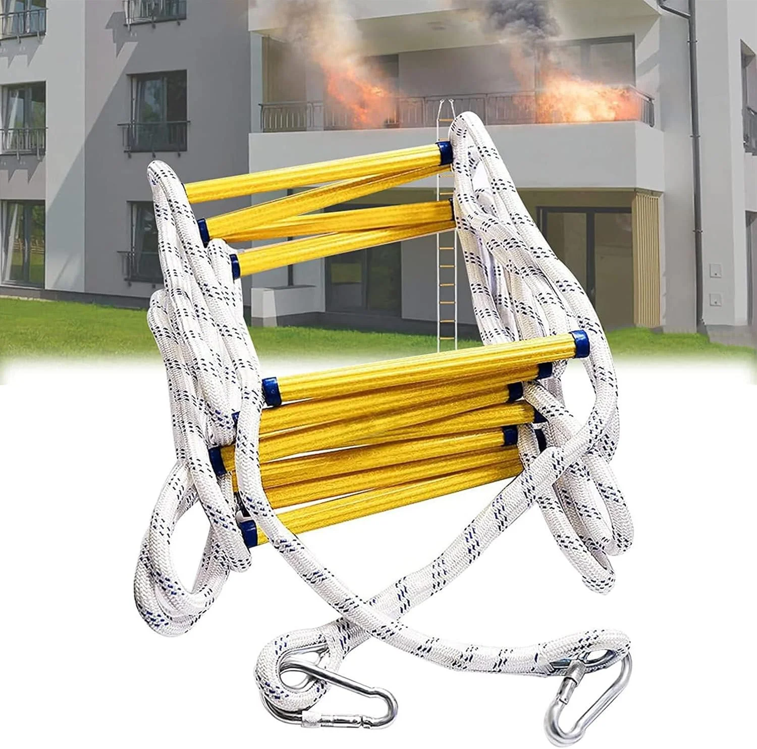 SDFhNest Emergency Fire Escape Rope Ladder, 9/16/26ft Flame Retardant Fire Safety Ladder With Cassette, Load Capacity 2000lbs,35m/114.8ft (Yellow 5m/16.4ft)