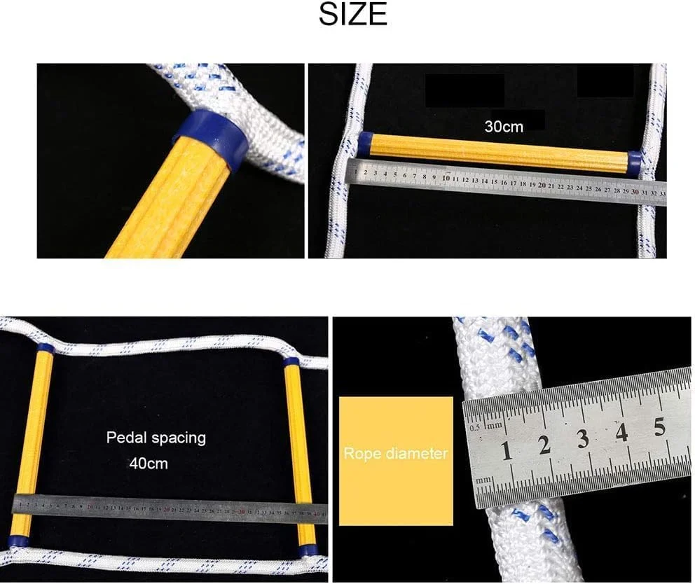 نردبان طنابی فرار از آتش، نردبان فرار از آتش، نردبان طنابی مقاوم در برابر آتش، نردبان طنابی ایمنی با قابلیت استقرار سریع، ظرفیت وزنی تا 900 کیلوگرم، نردبان اضطراری (سایز: 18 متر)