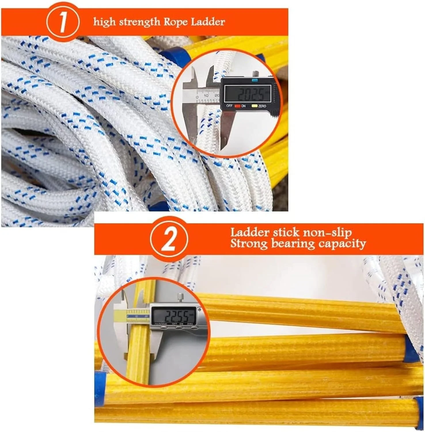 نردبان آتش نشانی قابل حمل برای کودکان و بزرگسالان، نردبان ایمنی نایلونی قابل استفاده مجدد، ظرفیت وزنی تا 420 کیلوگرم، نردبان طنابی فرار اضطراری با کارابین - 5 متر
