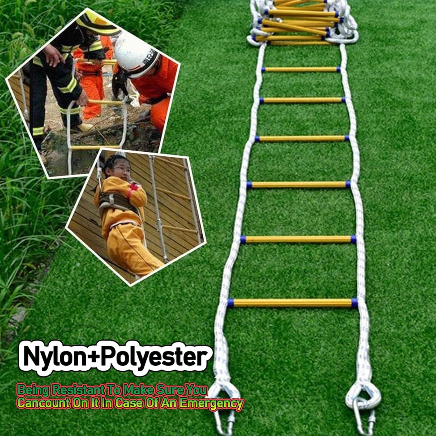 SDFhNest Emergency Fire Escape Rope Ladder, 9/16/26ft Flame Retardant Fire Safety Ladder With Cassette, Load Capacity 2000lbs,35m/114.8ft (Yellow 5m/16.4ft)