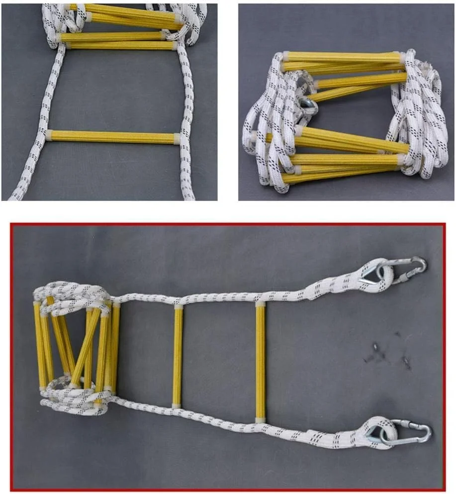 نردبان طنابی فرار از آتش، نردبان فرار از آتش، نردبان طنابی مقاوم در برابر آتش، نردبان طنابی ایمنی با قابلیت استقرار سریع، ظرفیت وزنی تا 900 کیلوگرم، نردبان اضطراری (سایز: 18 متر)