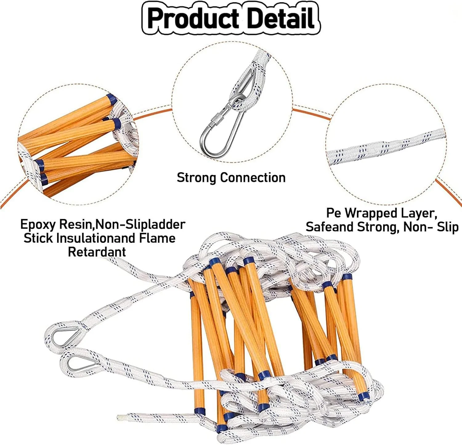 SDFhNest Emergency Fire Escape Rope Ladder, 9/16/26ft Flame Retardant Fire Safety Ladder With Cassette, Load Capacity 2000lbs,35m/114.8ft (Yellow 5m/16.4ft)