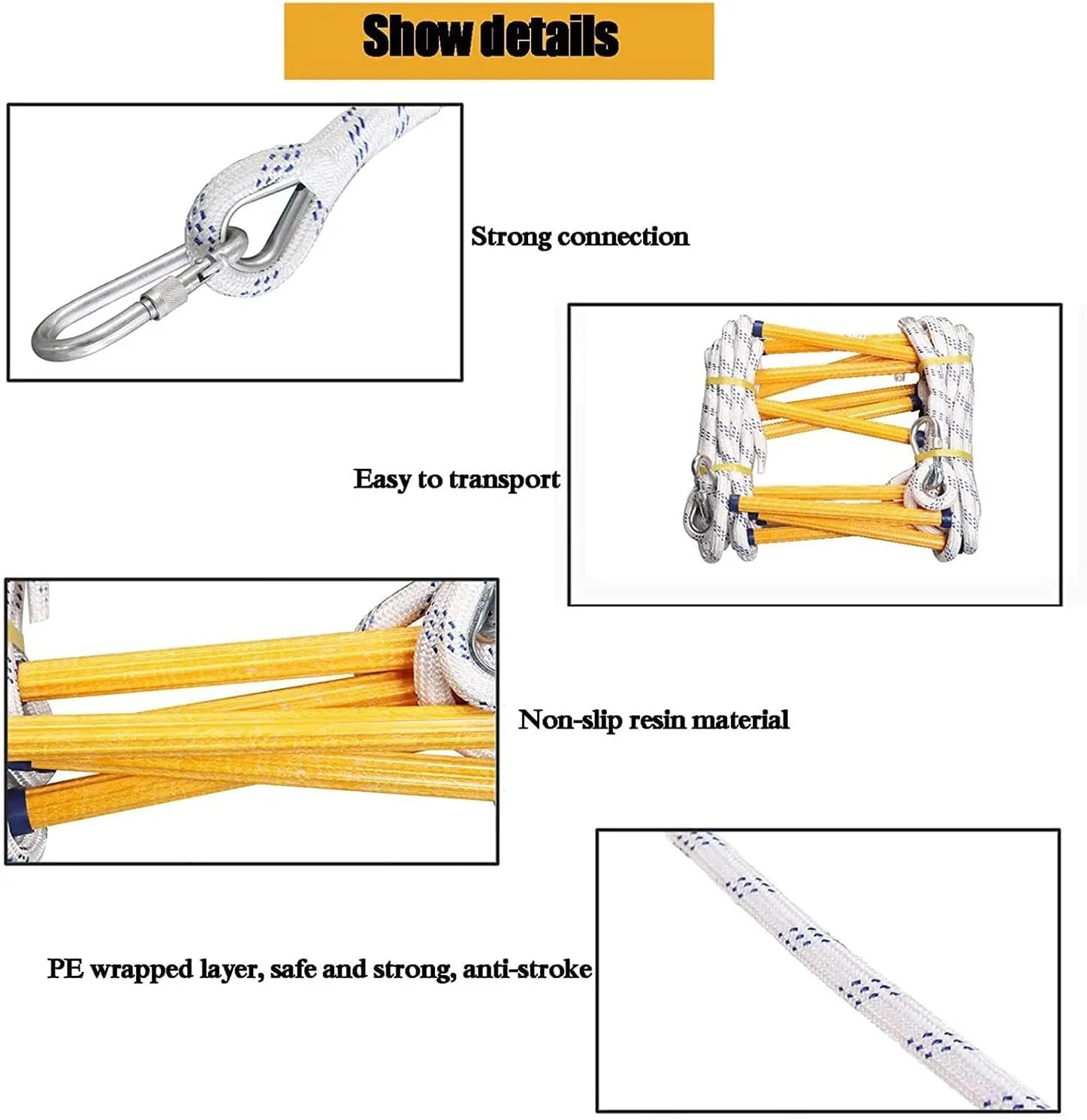 Rope Ladder Emergency Fire Escape Ladder Fire Escape Ladder Emergency Safety Rope Ladders Fast to Deploy Home Climbing Fire Escape/8M/26Ft/25M/82Ft