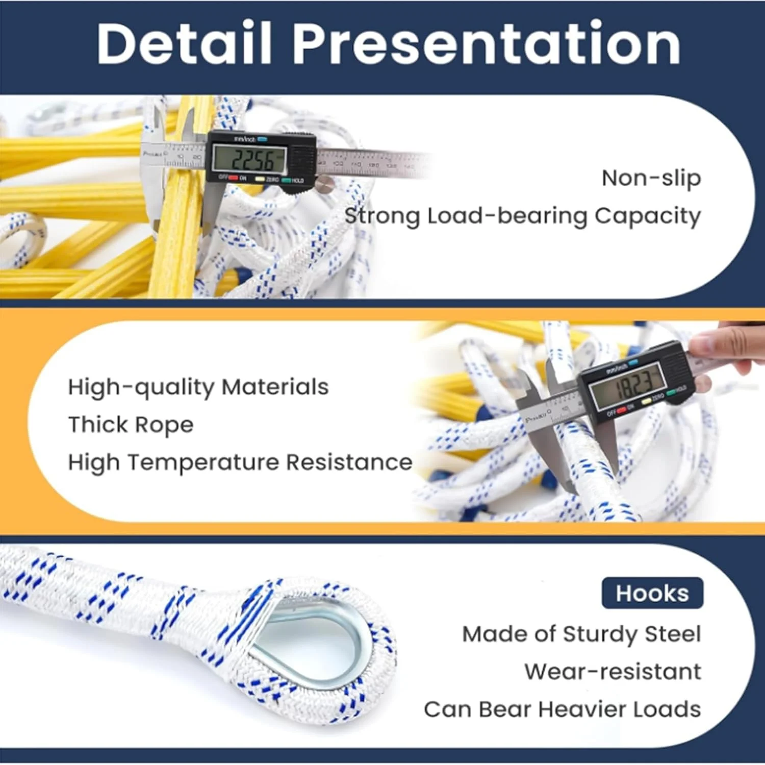 نردبان طنابی فرار اضطراری فضای باز، نردبان ایمنی، نردبان آتش نشانی برای سقف شیب دار، نردبان طنابی آتش نشانی قابل حمل / 8 متر / 26 فوت (25 متر / 82 فوت)