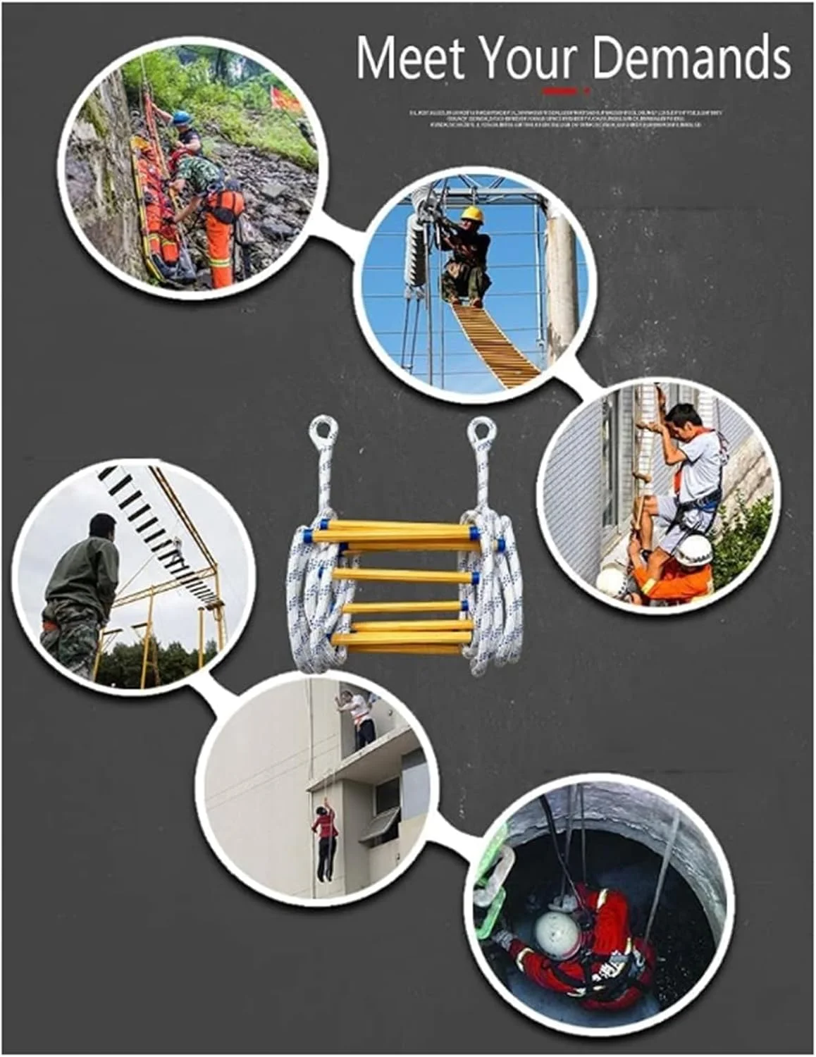 نردبان طنابی فرار اضطراری فضای باز، نردبان ایمنی، نردبان آتش نشانی برای سقف شیب دار، نردبان طنابی آتش نشانی قابل حمل / 8 متر / 26 فوت (25 متر / 82 فوت)