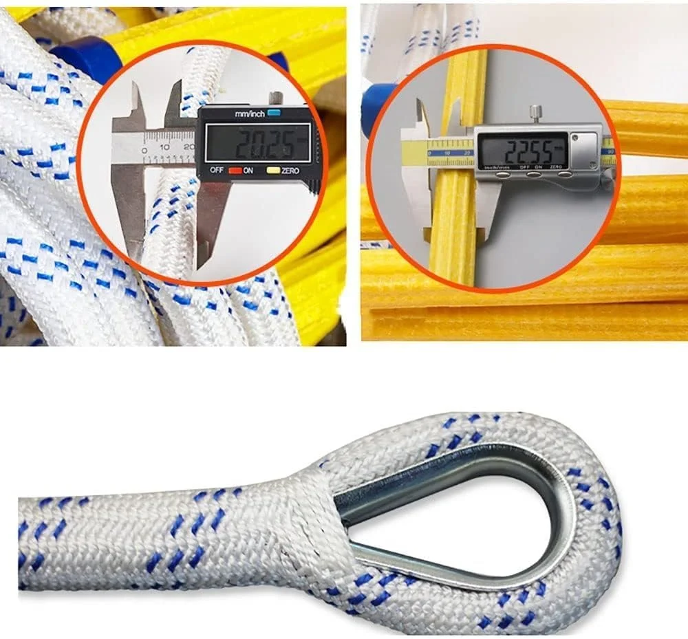 نردبان فرار از آتش، نردبان طنابی فرار از آتش، نردبان طنابی فرار با کارابین، نردبان آتش نشانی مقاوم در برابر شعله برای کودکان و بزرگسالان، نردبان نرم طنابی ایمنی ضد لغزش (سایز: 5 متر/16.4 فوت)