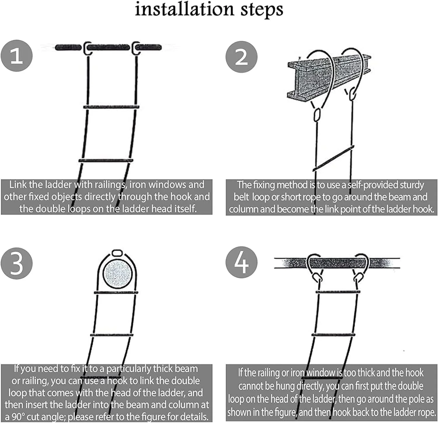 نردبان فرار از آتش، نردبان طنابی فرار از آتش، نردبان طنابی فرار با کارابین، نردبان آتش نشانی مقاوم در برابر شعله برای کودکان و بزرگسالان، نردبان نرم طنابی ایمنی ضد لغزش (سایز: 5 متر/16.4 فوت)