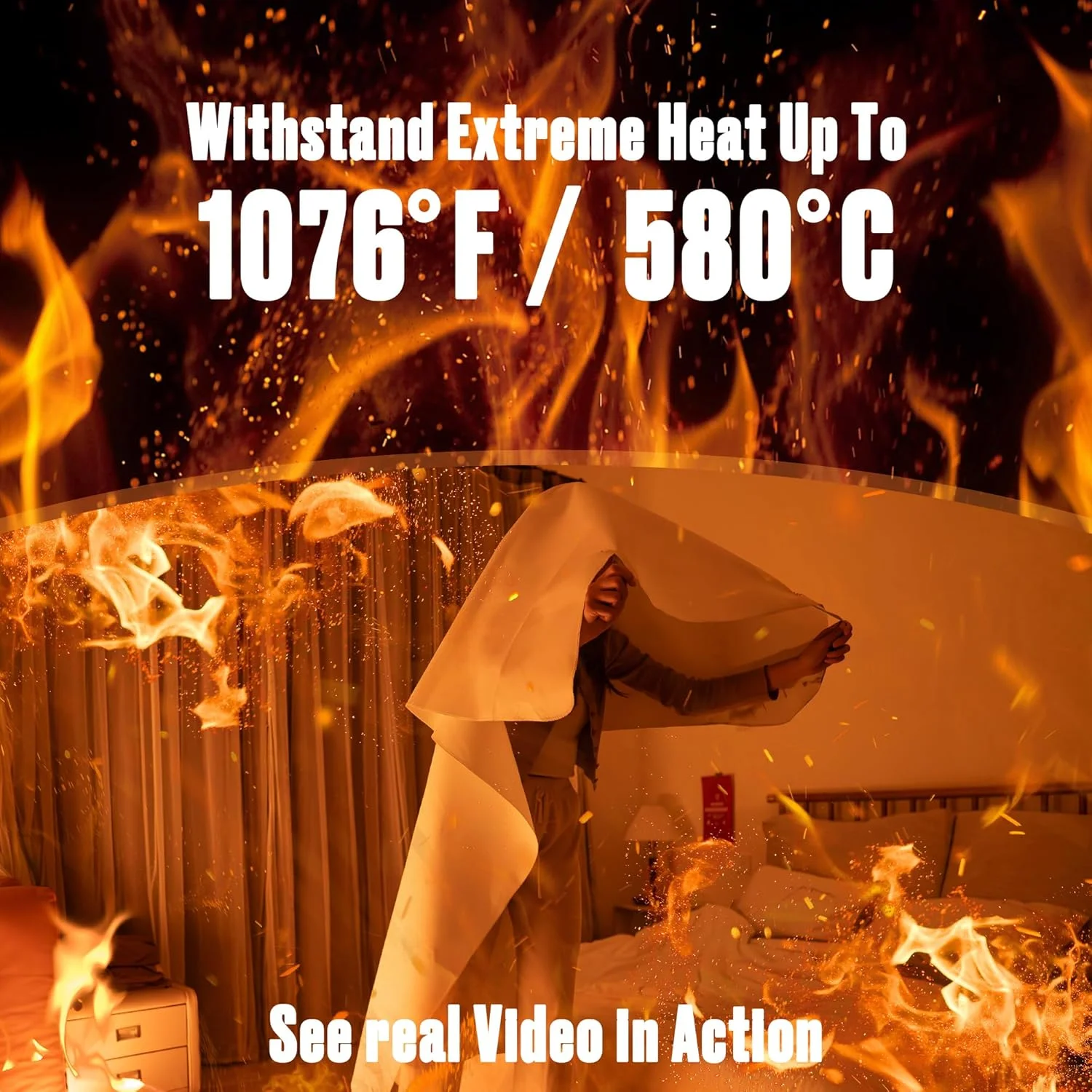 پتوی ضد حریق سایز انسانی Wamoma - پتوی بسیار بزرگ ضد آتش برای خانه، RV، گریل، BBQ، شومینه، محافظت اضطراری در برابر آتش، ورق ایمنی فایبرگلاس مقاوم در برابر حرارت بالا و قابل استفاده مجدد و ضد آب