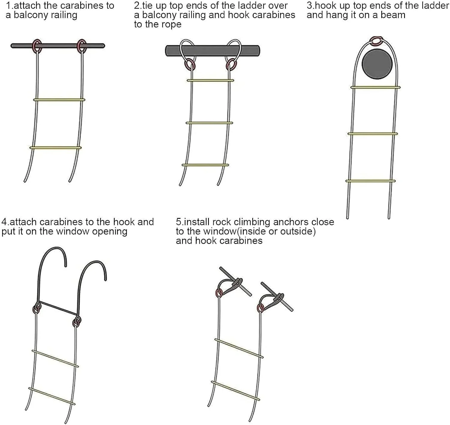 نردبان فرار آتش، نردبان طنابی فرار آتش، نردبان های طنابی نردبان آتش نشانی اضطراری نردبان طنابی ایمنی برای فرار کودکان و بزرگسالان از پنجره و بالکن (اندازه: 3 متر / 9.8 فوت)