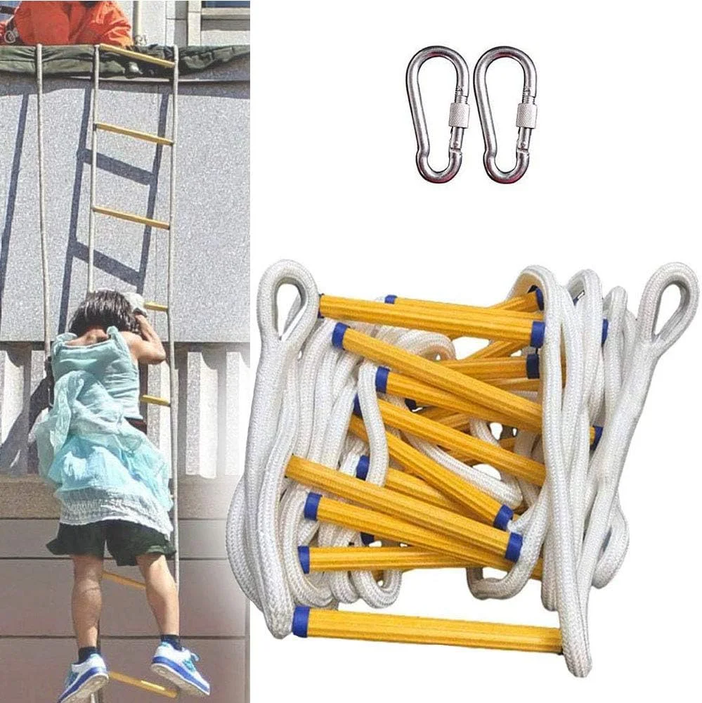 نردبان طنابی فرار اضطراری از آتش سوزی برای خانه های 3-4 طبقه، نردبان تخلیه ایمنی در برابر آتش با قلاب کارابین برای کودکان و بزرگسالان، برای استقرار سریع در آتش سوزی، 3 متر نردبان طنابی فرار اضطراری از آتش سوزی برای خانه های 3-4 طبقه، نردبان تخلیه ایمنی در برابر آتش با قلاب کارابین برای کودکان و بزرگسالان، برای استقرار سریع در آتش سوزی، 3 متر