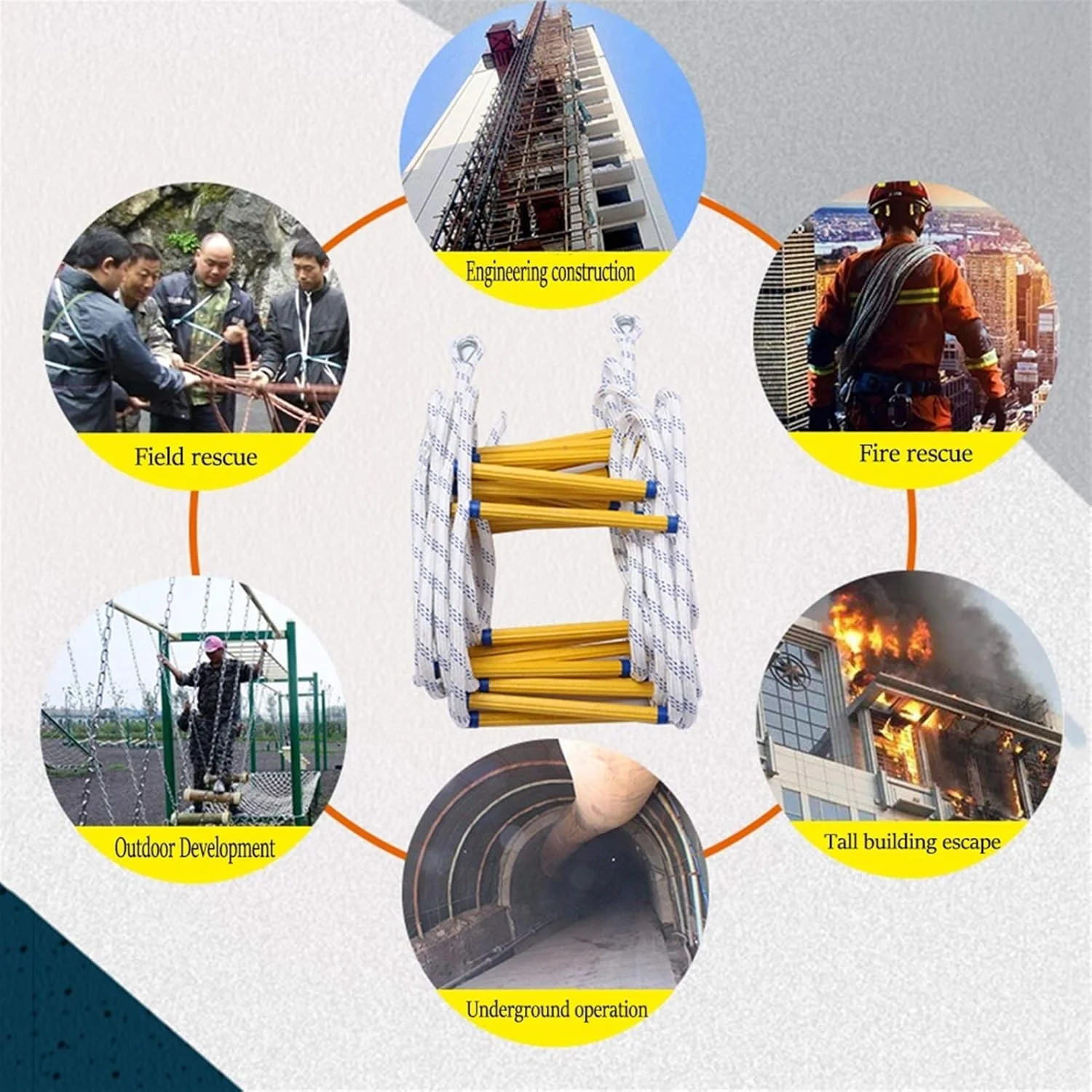 نردبان فرار از آتش WJFZDLUCK، نردبان اضطراری فرار از آتش، با قلاب، نردبان طنابی مقاوم در برابر آتش، نردبان تخلیه ایمنی آتش نشانی، استفاده آسان/زرد/10 متر