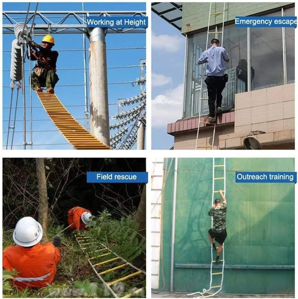 نردبان طنابی فرار از آتش، نردبان فرار از آتش، نردبان های ایمنی فرار از آتش طنابی با کارابین، نردبان های فرار نایلونی فشرده و قابل استفاده مجدد، استفاده سریع در آتش (اندازه: 8 متر)