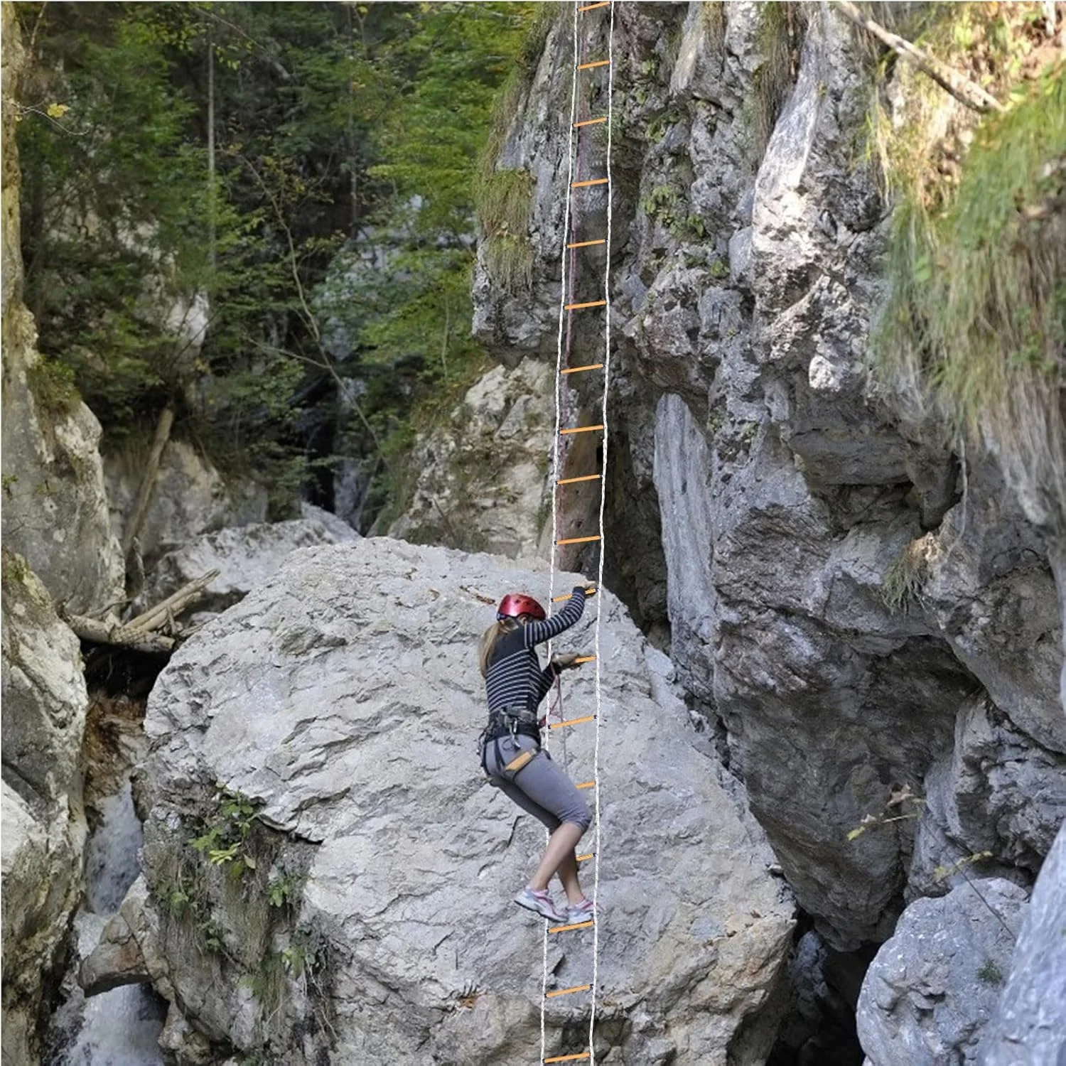 نردبان فرار از آتش، نردبان ایمنی قابل حمل، نردبان اضطراری با پله های ضد لغزش، نردبان طنابی مقاوم در برابر آتش سوزی با قلاب، 10 متر