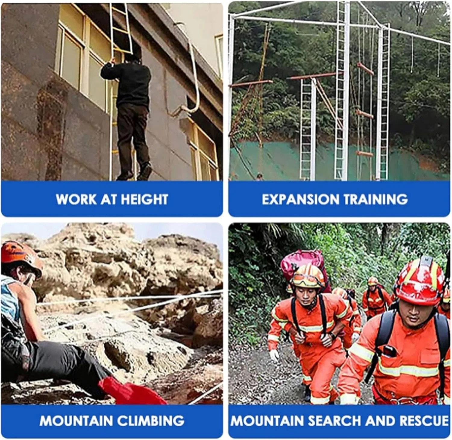 نردبان طنابی فرار از آتش برای پنجره ها و بالکن ها برای استفاده سریع در آتش سوزی، نردبان های ایمنی با کارابین، نردبان های فرار نایلونی فشرده و قابل استفاده مجدد (3 متر)