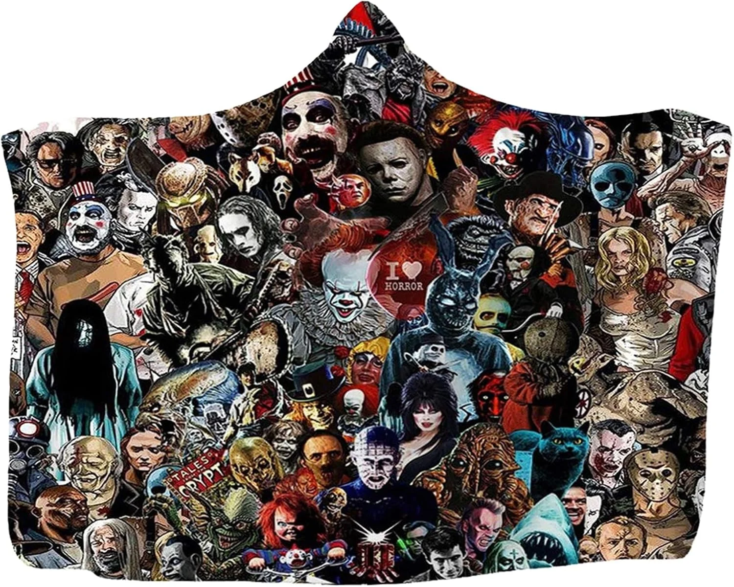 پتو کلاه دار ترسناک ZEHENG، پتو فوق العاده نرم با طرح شخصیت های مرموز ترسناک، پشم مصنوعی گوتیک شرپا، شنل کلاه دار قابل پوشیدن، پتو مناسب برای تهویه مطبوع (A، 200x150 سانتی متر)